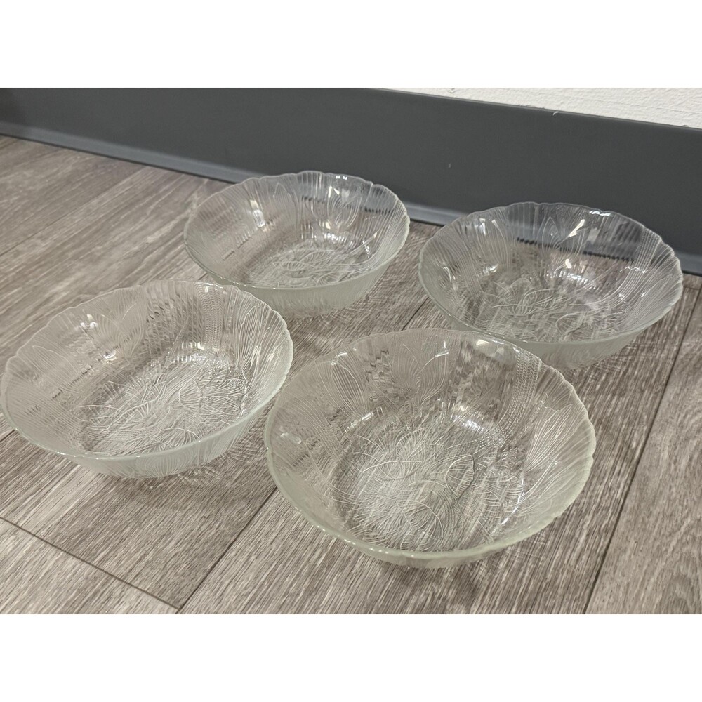 Vintage 1990s Arcoroc Crocus Glass Salad Lunch Bowls, Set of 4 Retro Glassware